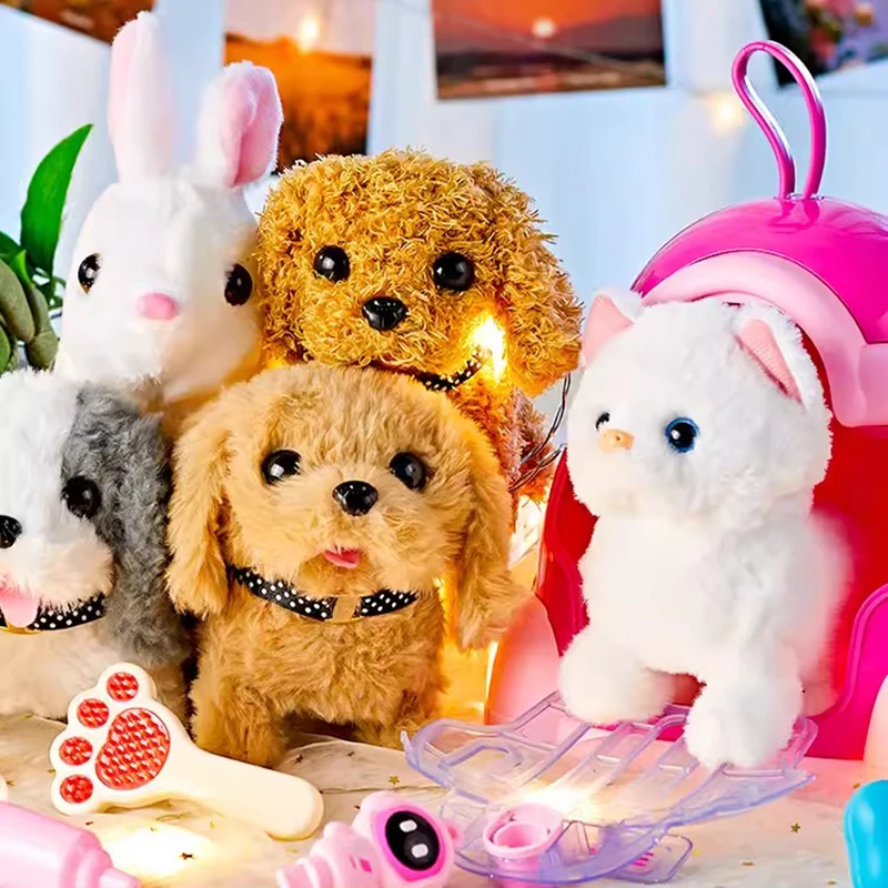Simulation Plush Toys Play House Set Electric Cartoon Dog Cat Rabbit Pet Care Interactive Doll Educational Toy for Children 2
