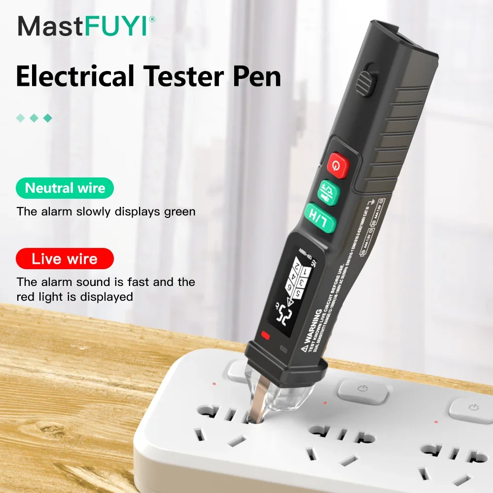 MASTFUYI FY18D Non-Contact Voltage Tester LCD Screen Electrical Pen AC Voltage Tester Breakpoint Finder 12V-1000V Temperature