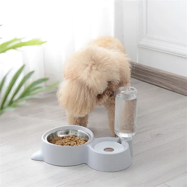 New 2-in-1 Cat Bowl Water Dispenser Automatic Water Storage Pet Dog Cat Food Bowl Food Container with Waterer Pet Waterer Feeder 3
