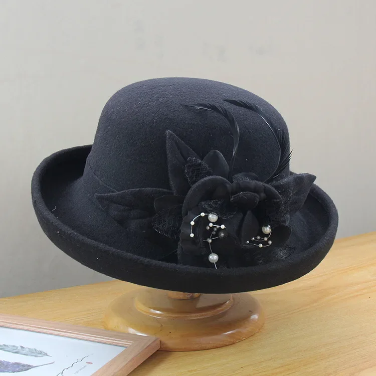 المرأة الخريف/الشتاء النمط البريطاني الأزهار انعقدت قبعة الصيد الإجتماعي خمر Hippon قمة مستديرة هدية قبعة العصرية الدفء