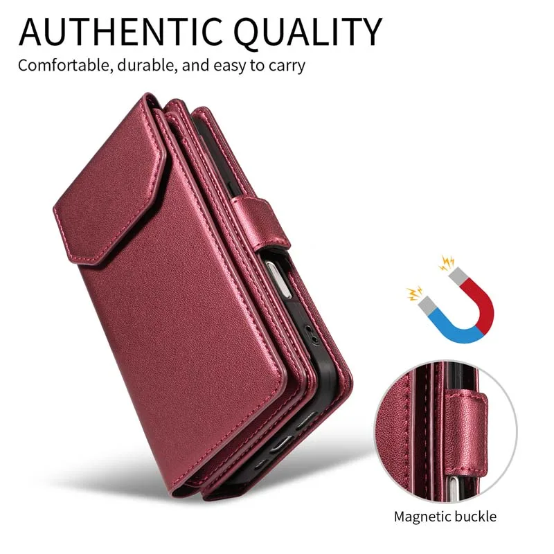Premium Flip Leather Wallet Case with Multi-Card Zipper Cover