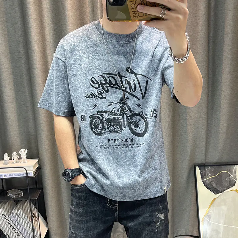 Camiseta con estampado superior Katoen para hombre, camisetas para hombre de motocicleta, camisetas Blue Rock de manga corta, ropa barata y cómoda, nueva