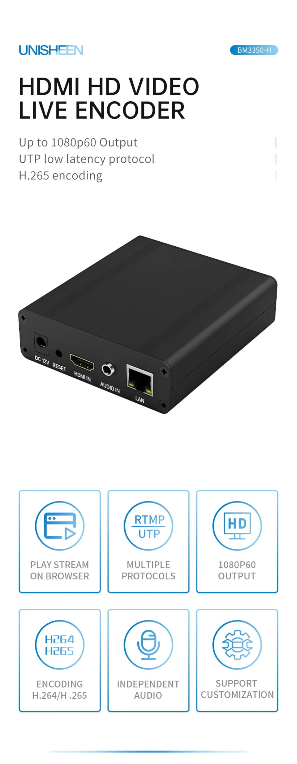 Multi-stream 1080p Low Lantency Transmitter H265 H264 HD Stream to IP Vmix IPTV