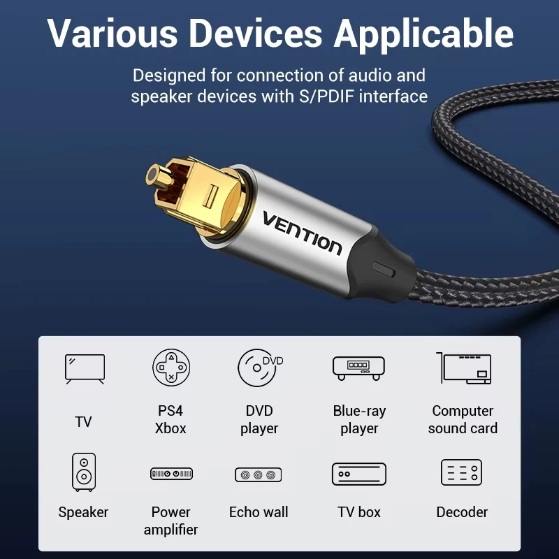 Vention Digital Optical Audio Cable Toslink SPDIF Coaxial Cable 1m 2m for Amplifiers Blu-ray Xbox 360 PS4 Soundbar Fiber