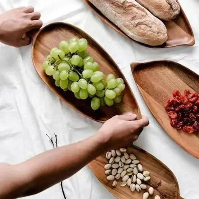 1/2 high-quality solid wood leaf shaped tray, waterproof wooden steak, sushi, grilled meat, food, Acacia wood tea tray