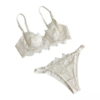 Ensemble de lingerie push-up pour femmes | Soutien-gorge et culotte en dentelle brodée pour petite poitrine, soutien-gorge à armatures douces rembourré demi-bonnet BANERDANNI TUSHY