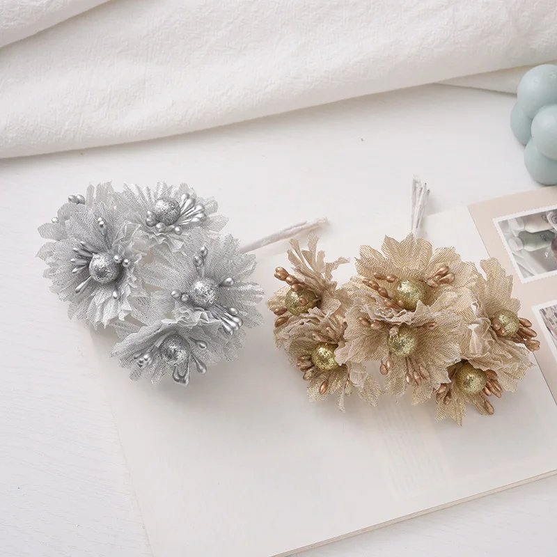 6PC Künstliche Blumen Hochzeit Bouquet Sammelalbum Weihnachten Dekoration Kranz Hause Garten Seide Staubblatt Tee Rosen Knospe Diy Geschenk Box
