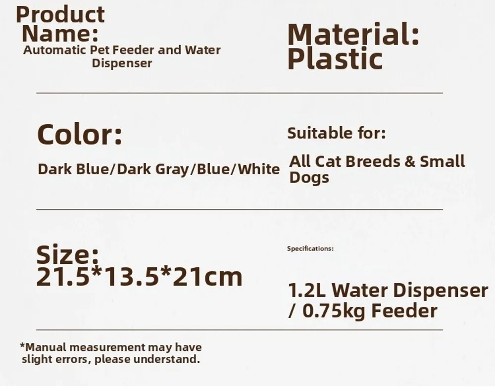 1.2L/1.5L Pet Automatic Feeder Plastic Large Capacity Cat Dog Water Dispenser Feeder Set 3 Colors 2 Styles