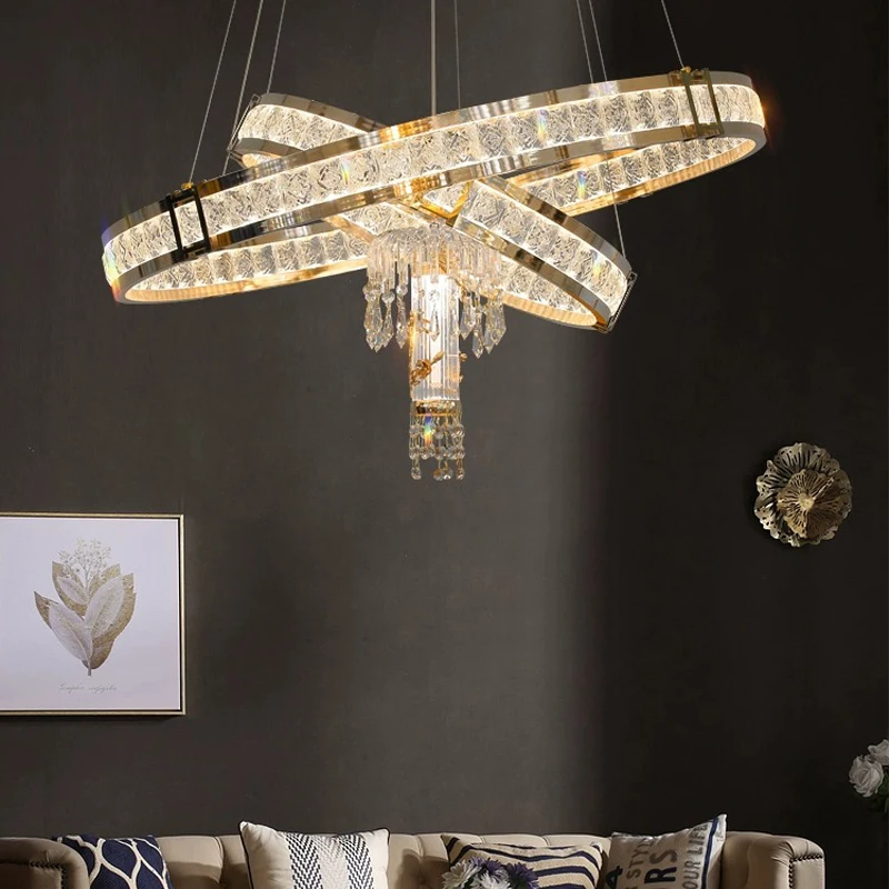 

AiPaiTe Scandinavian modern crystal chandelier with gold round design for living room, kitchen home decor ceiling chandelier.