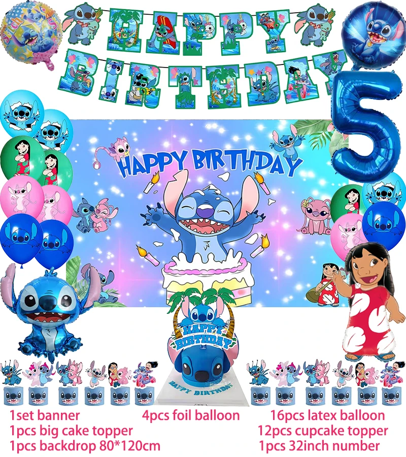 Description Picture 3 of itemLilo & Stitch Birthday Party Decoration Banner Balloon Backdrop Cake Topper Party Supplies Baby Shower