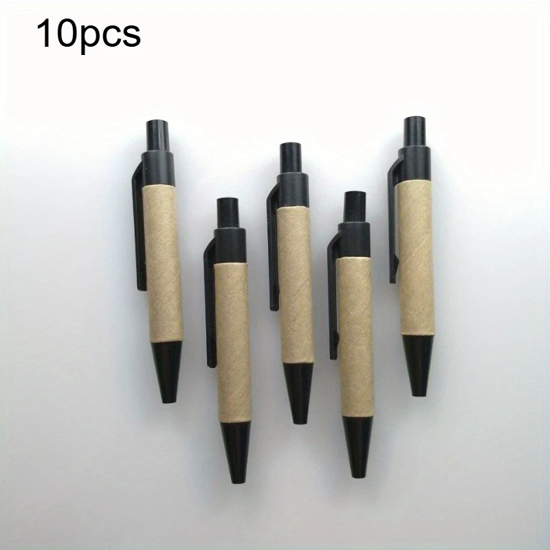 Set of 10 Eco-Friendly Recycled Paper Ballpoint Pens with Black Ink for Office and School Supplies