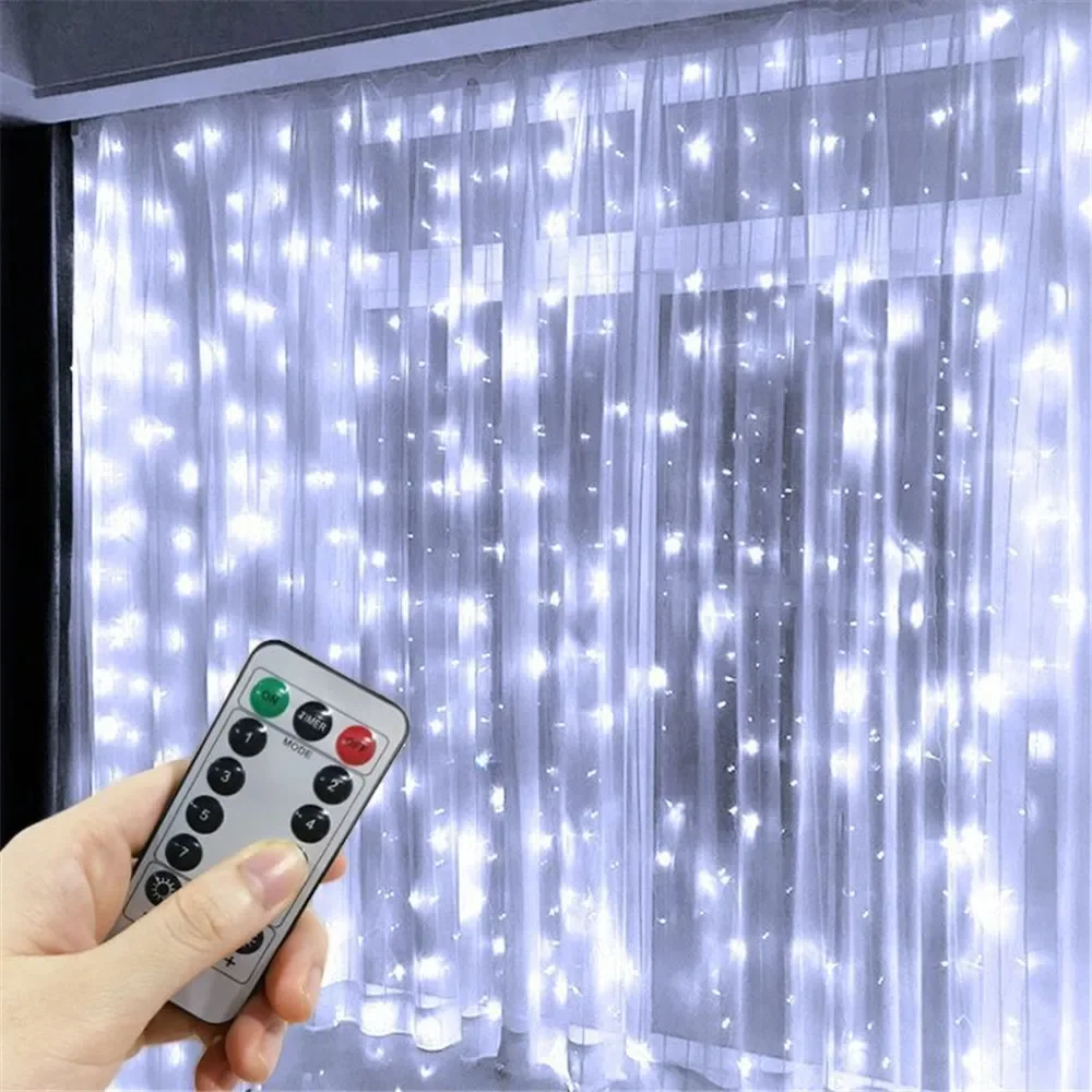 Christmas Lights LED Fairy String Curtain Lights 8 Mode Remote USB Festoon Christmas Decor For Home Holiday New Year Lamp