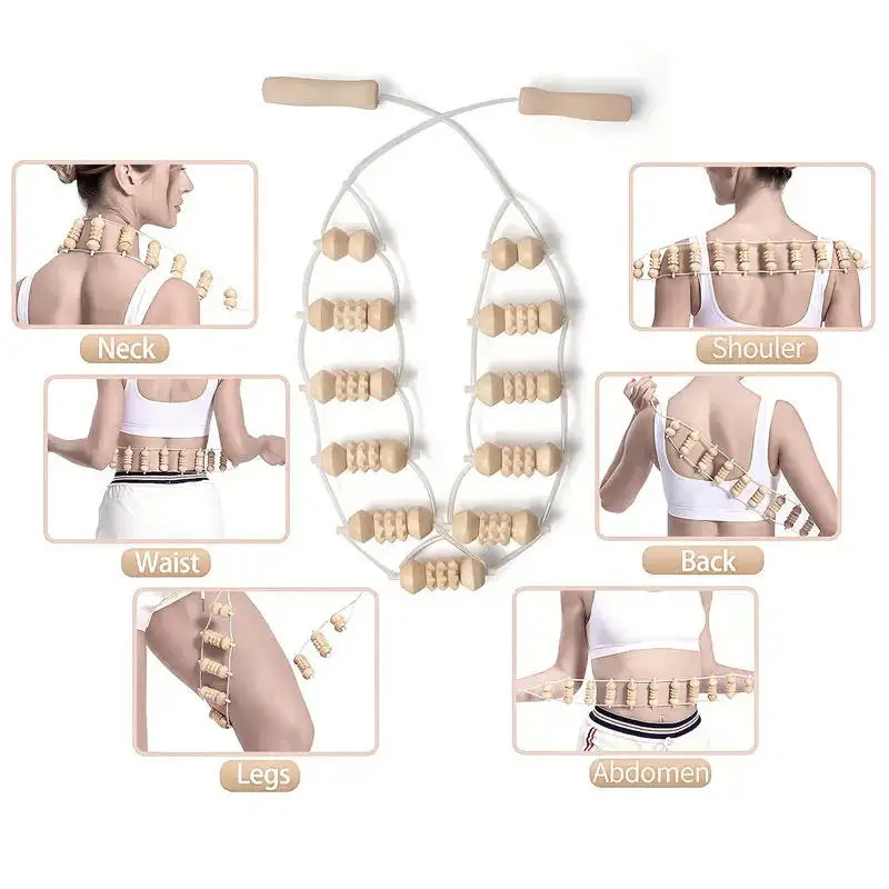 Wood Back Massage Roller Rope, Wood Therapy Cellulite Massage Tools, Self Massage Tools for Neck Leg Back Pain Relief Body Care