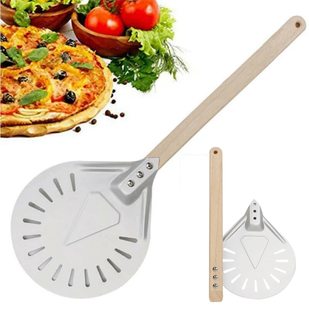 metal non-slip pastray outdoor cooking spatula turning peel wooden handle pizza peel baking tool kitchen gadget pizza paddle