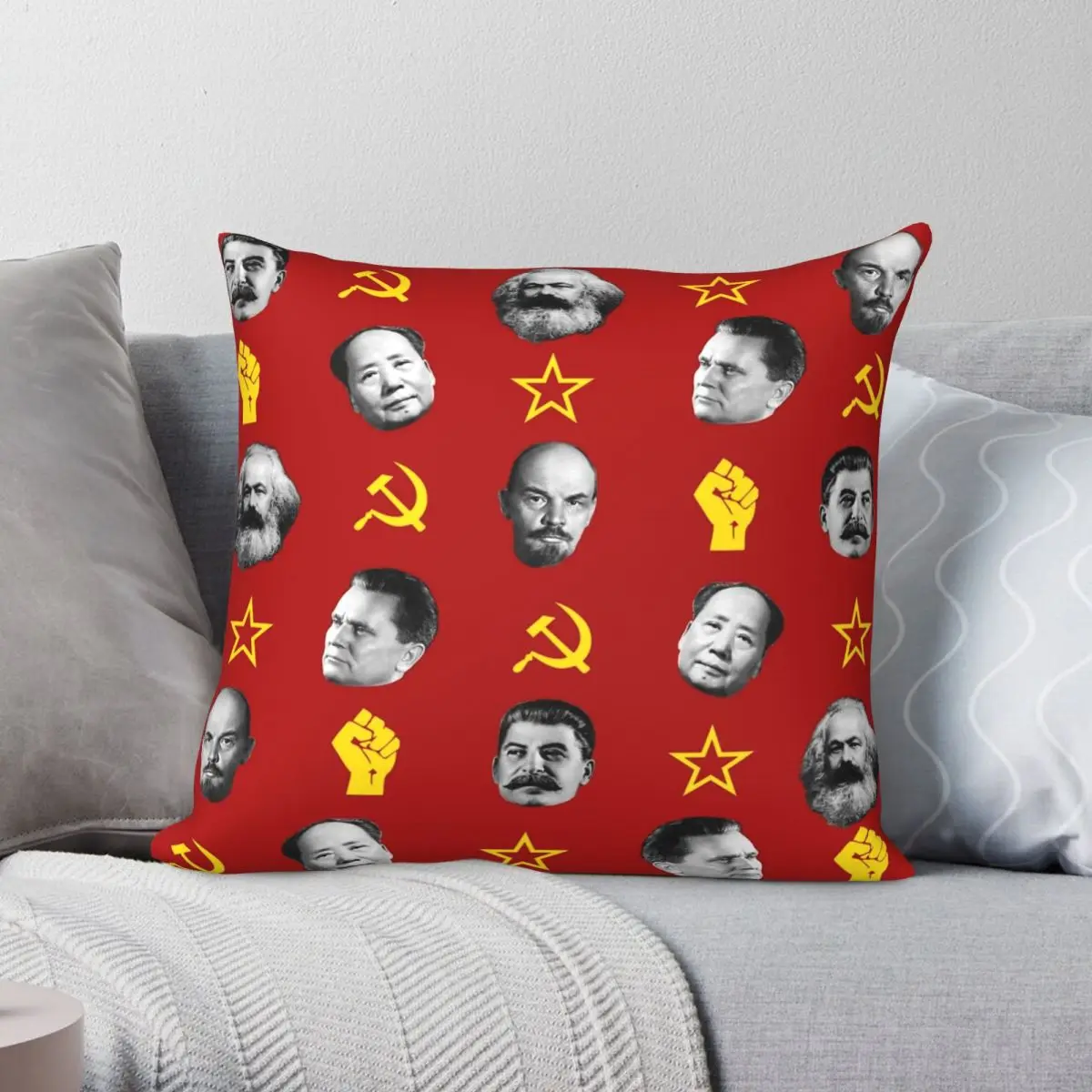 

Квадратная подушка с коммунистическими лидерами, чехол из полиэстера, льна, бархата, с принтом, на молнии, декоративная подушка, чехол, оптовая продажа