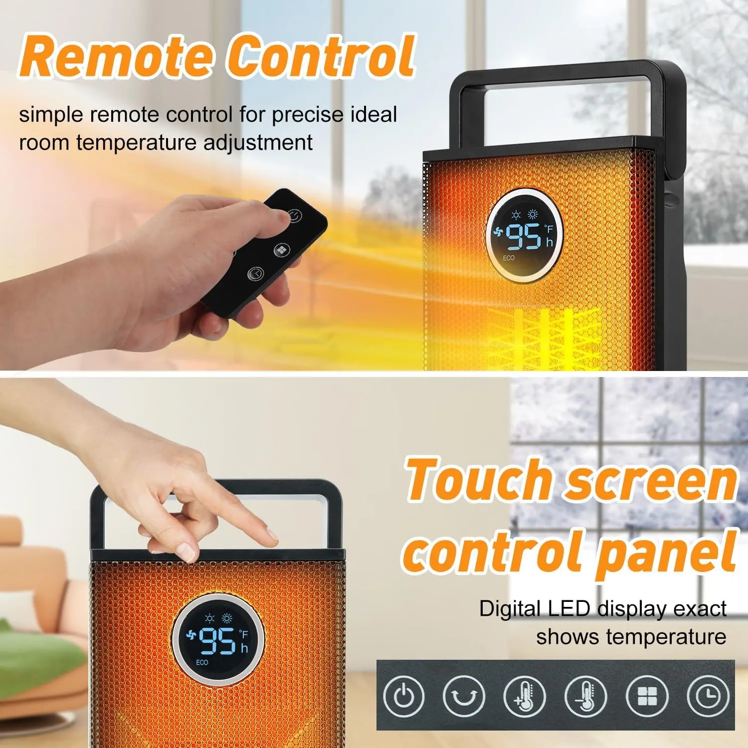 Room Heater 1500W Large Portable Ceramic Tower Heater 12