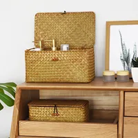 Wicker Storage Basket Woven Rattan Storage Laundry Basket With Lid Wooden Large Storage Box Home And Decoration Acceesories 2