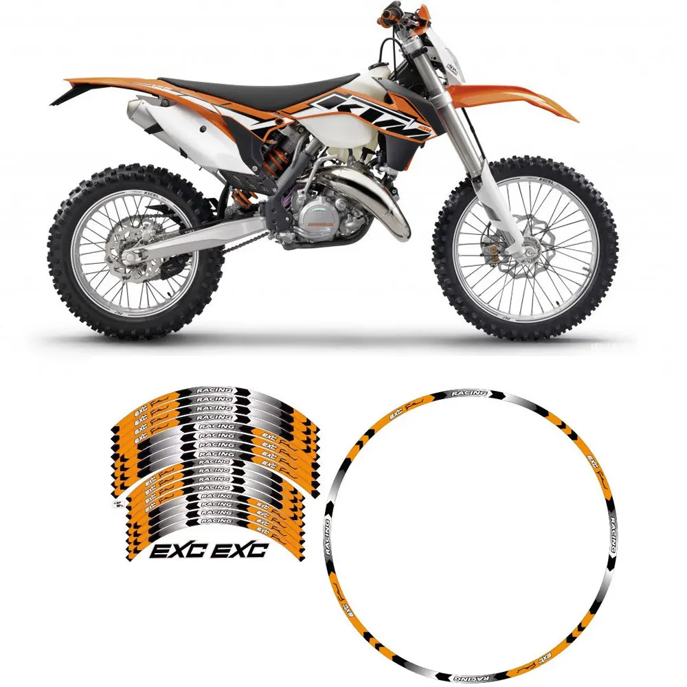 For KTM 125 EXC 125/250/300/350/450/500 Racing Wheels Strips Motorcycle Wheel Tire Stickers Reflective Rim Tape Bicycle Decals