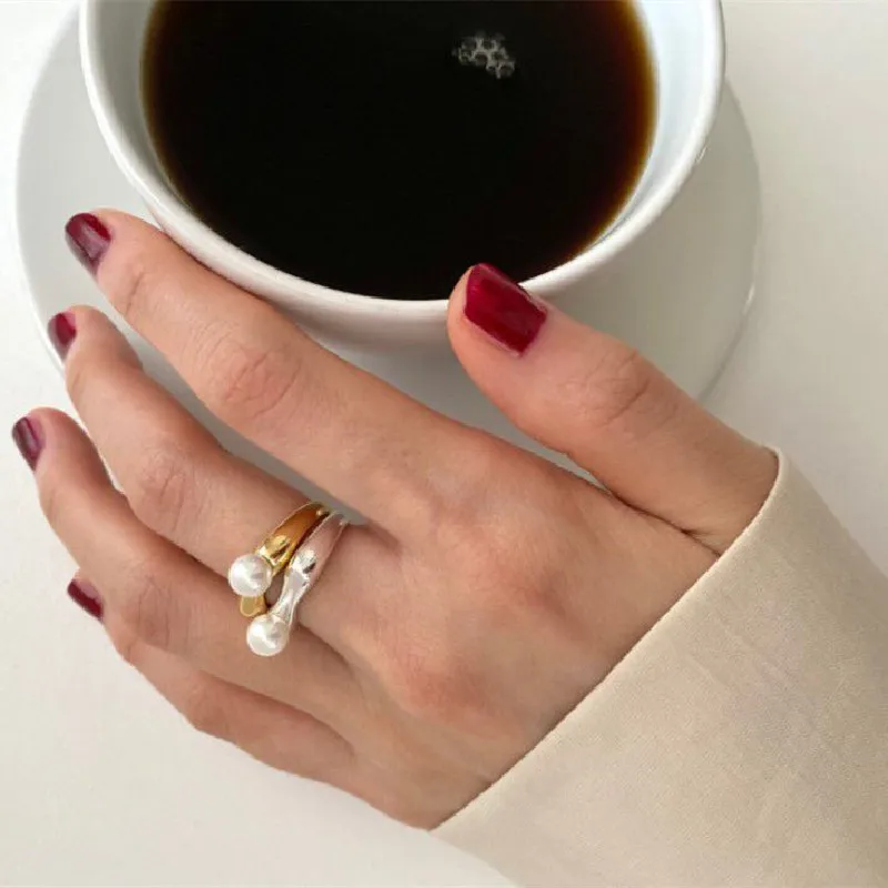 VOQ Silver Color Elegant Pearl Adjustable Ring Female Girl New Korean Fashion Fine Jewelry Gift Party pearl finger ring fashion rings fashion ring finger rings