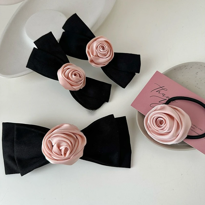 Pink Rose Flower Hair Clips For Women Fashion Korean Cute Ponytail Hairpin Barrette Headwear Flower Hair Accessories