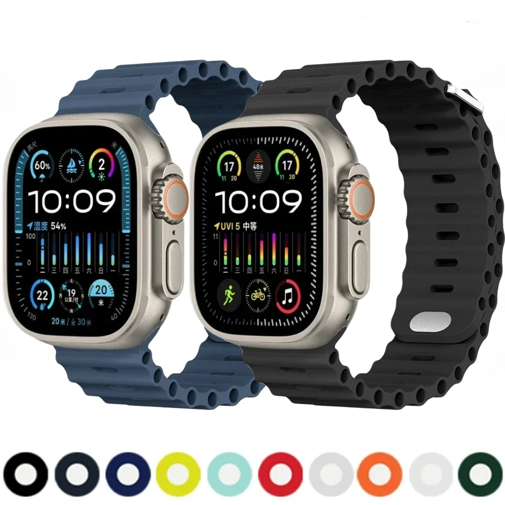 애플 워치 밴드용 오션 스트랩, 울트라 2, 49mm, 9, 8, 7, 45mm, 41mm, 스포츠 팔찌, iWatch 시리즈 6, 5, 4, 3, SE, 44mm, 40mm, 42mm, 38mm