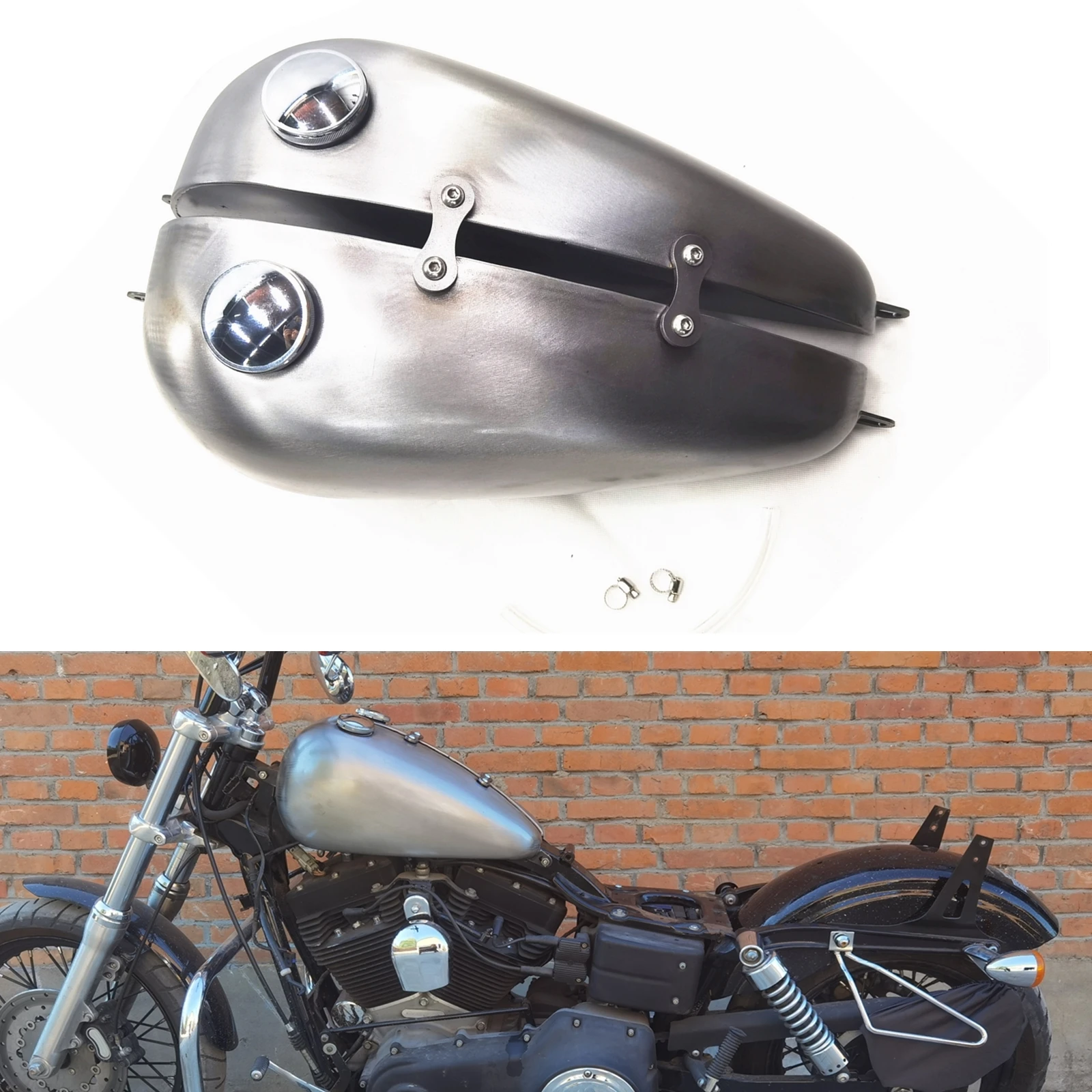 14l Motorcycle Petrol Gas Fuel Tank W/ Oil Cap For Harley Dyna 1999