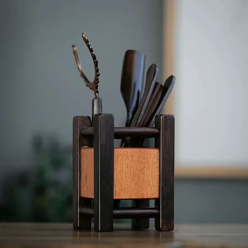 Tea Art Six Gentlemen Set Ebony Rosewood Tea Caddy Spoons Cups Forks Kung Fu Tools Accessories