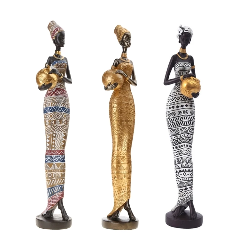 

African Statue Exotic Tribal Lady Sculptures African Women Figurine for Home Office Living-Room Decoration Resin Figure