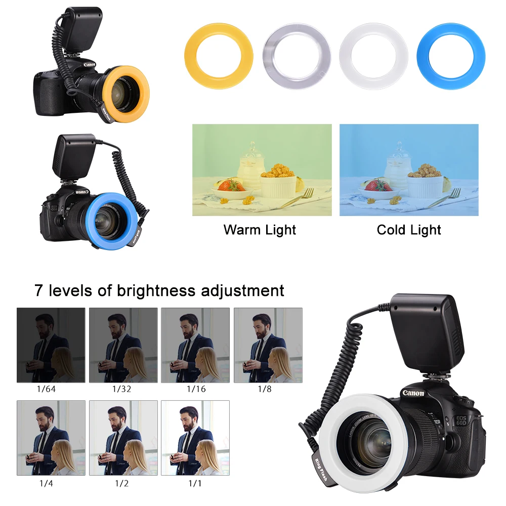 MAMEN 매크로 LED 링 플래시 라이트, 캐논 니콘  올림푸스 DSLR 카메라 스피드라이트 플래시, 3000-15000K 스튜디오 라이트, 5-15cm