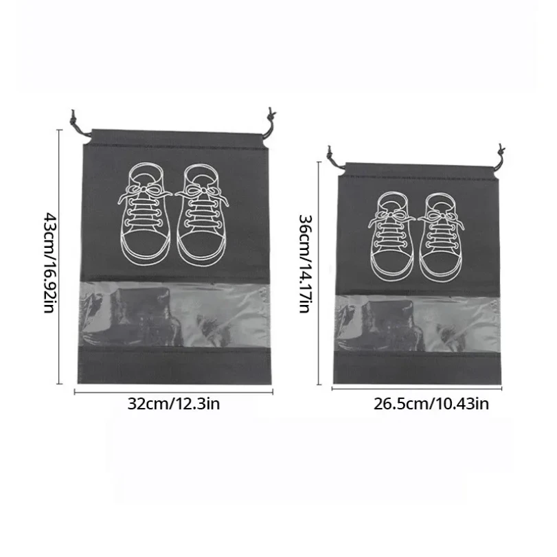 5pcs/set Shoe Storage Bag With Thickened Non-woven Fabric Strap Mouth Large Capacity Travel Waterproof Shoe Bag Moistureproof 6