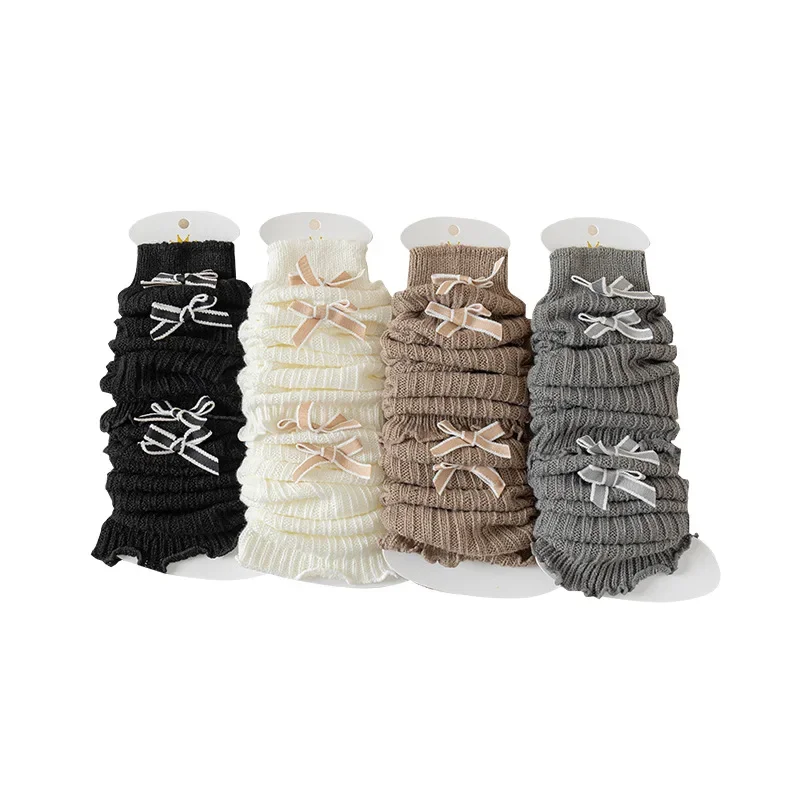 Children leg warmers children knee high socks 3-12 year sweet Korean calf sock for kids girl fashion bow solid color soft cotton autumn
