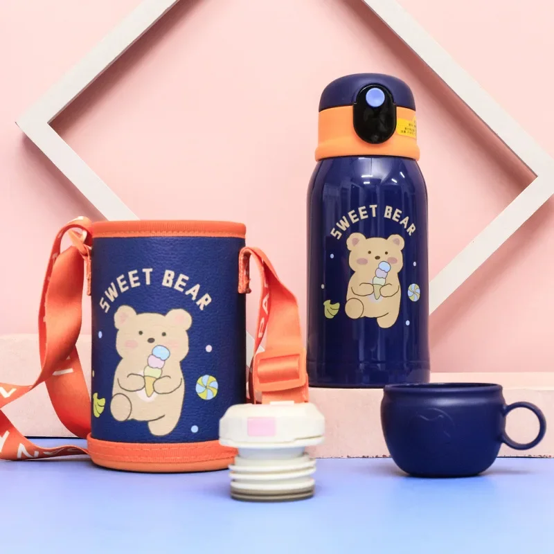 500ml Kids Thermos Mug With Straw Stainless Steel Cartoon Vacuum Flask With  Bag Children Cute Thermal Water Bottle Tumbler - Vacuum Flasks & Thermoses  - AliExpress