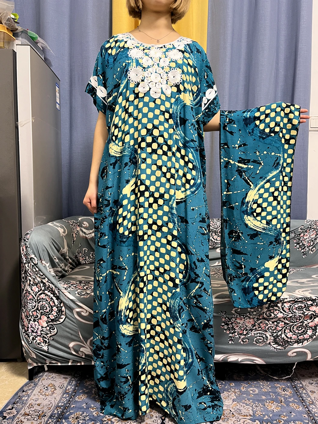 Muslim Abayas For Women 2023 Traditional Cotton Floral Print Clothes African Dresses Caftan Marocain Robe Femme With Headscarf