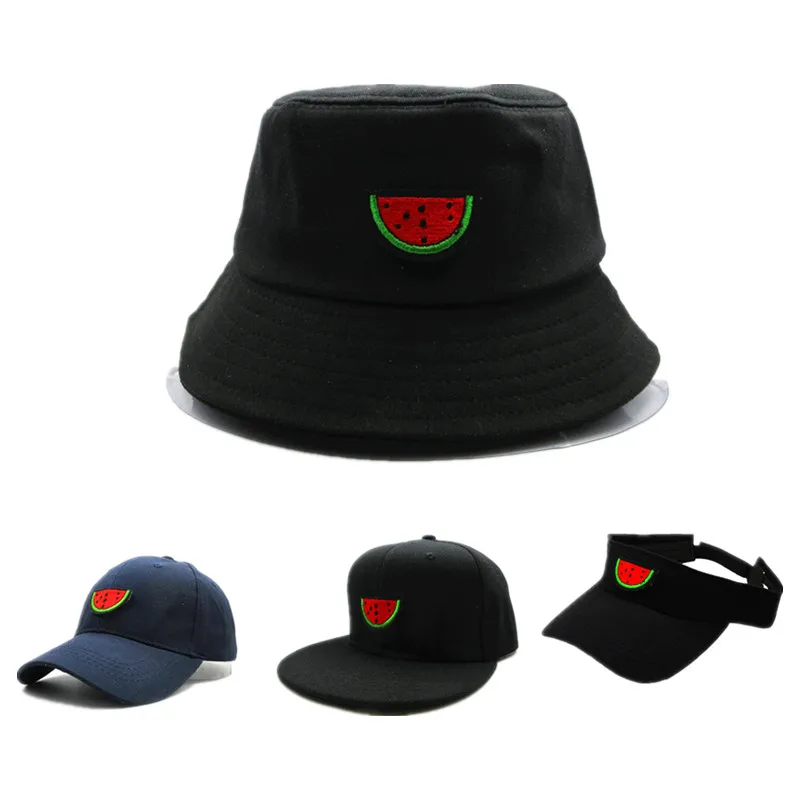 

2021 Red Watermelon Embroidery Cotton Bucket Hat Fisherman Hat Outdoor Travel Sun Cap Hats for Men and Women 130