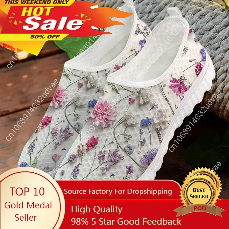 Real Dry Flower Print Women Slip On Sneakers Casual Summer Outside Ladies Flats Shoes Brand Design Female Footwear