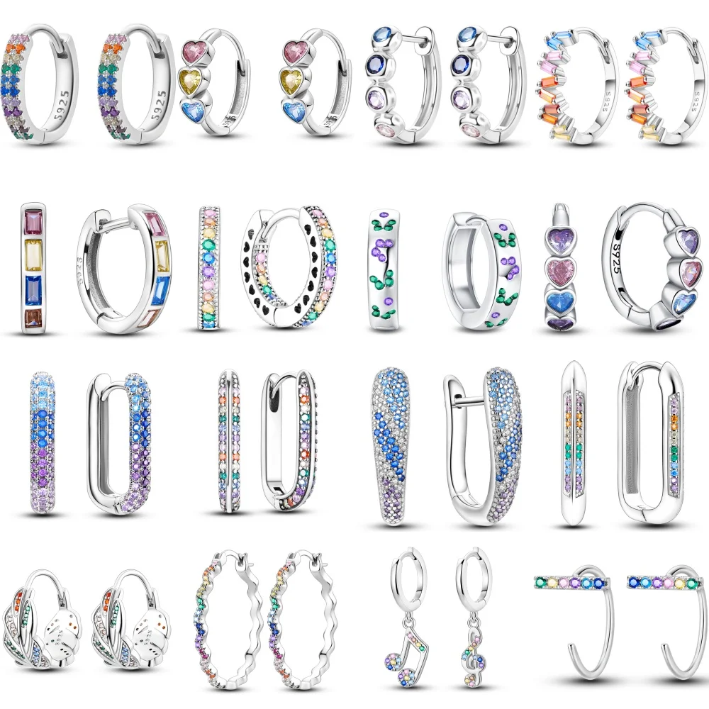 

925 Sterling Silver Floral Plant Colourful Series Jewelry Fashion Zircon Circle Hoop Earrings For Women Jewelry Gift Accessories