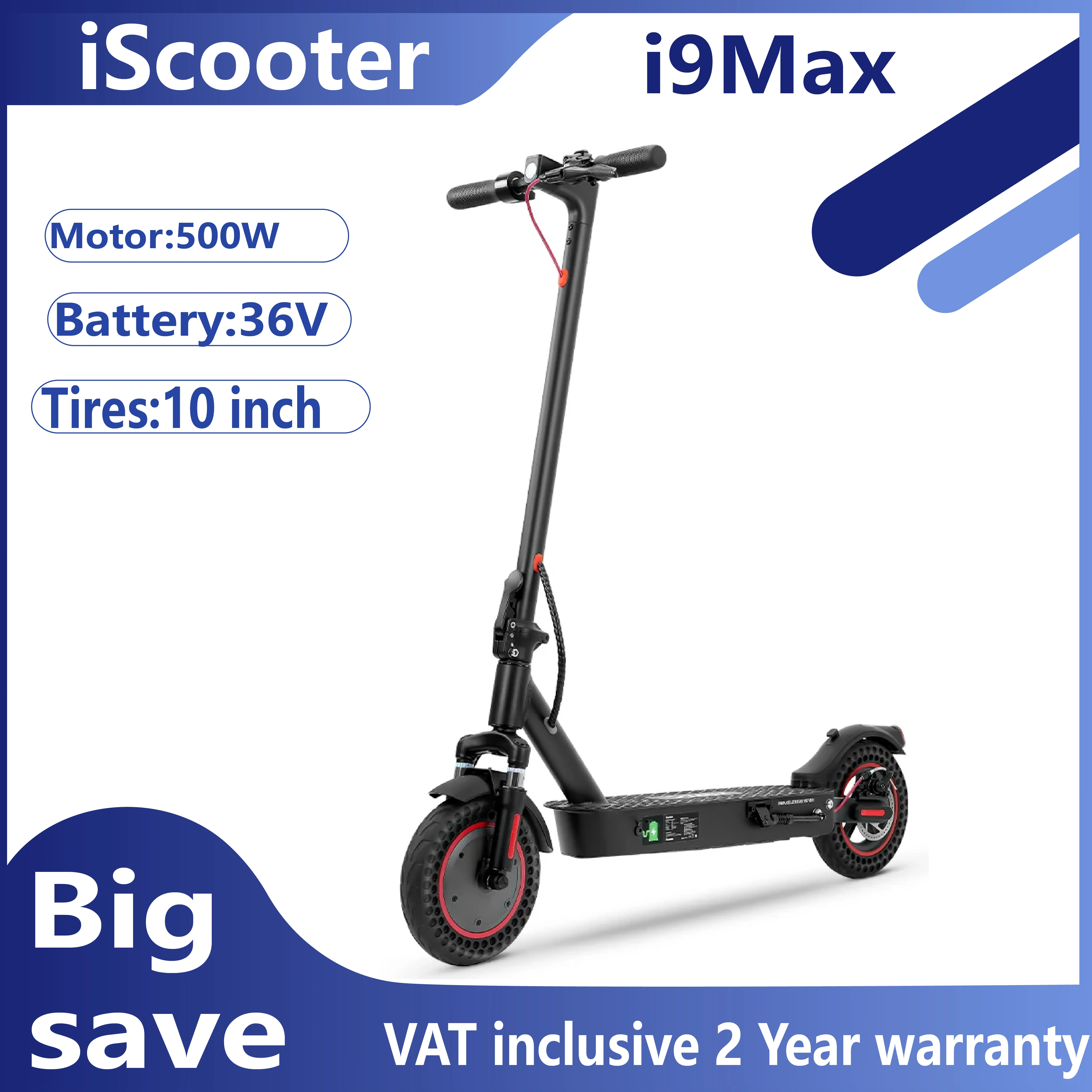 IScooter I9 Max Scooter elettrico 500W Motore 36V10AH 10 pollici Pneumatico a nido d'ape Scooter elettrico Monopattini pieghevoli per adulti
