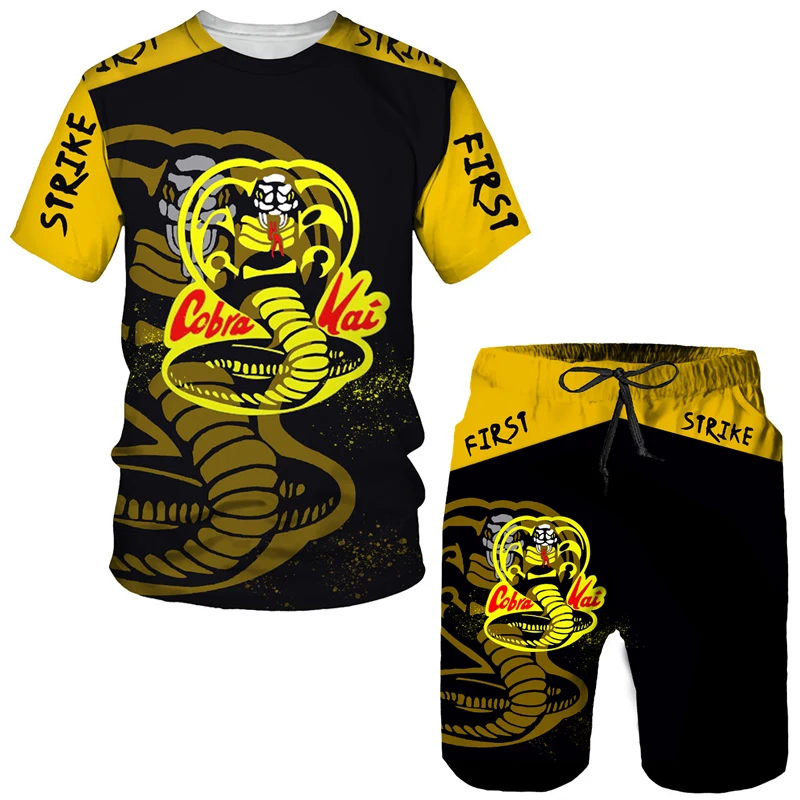Summer Cobra Kai 3D Printed 2PCS T-shirt Shorts Suit for Men Casual Hip Hop Sportwear Short Sleeve Athletic Set Male Tracksuit