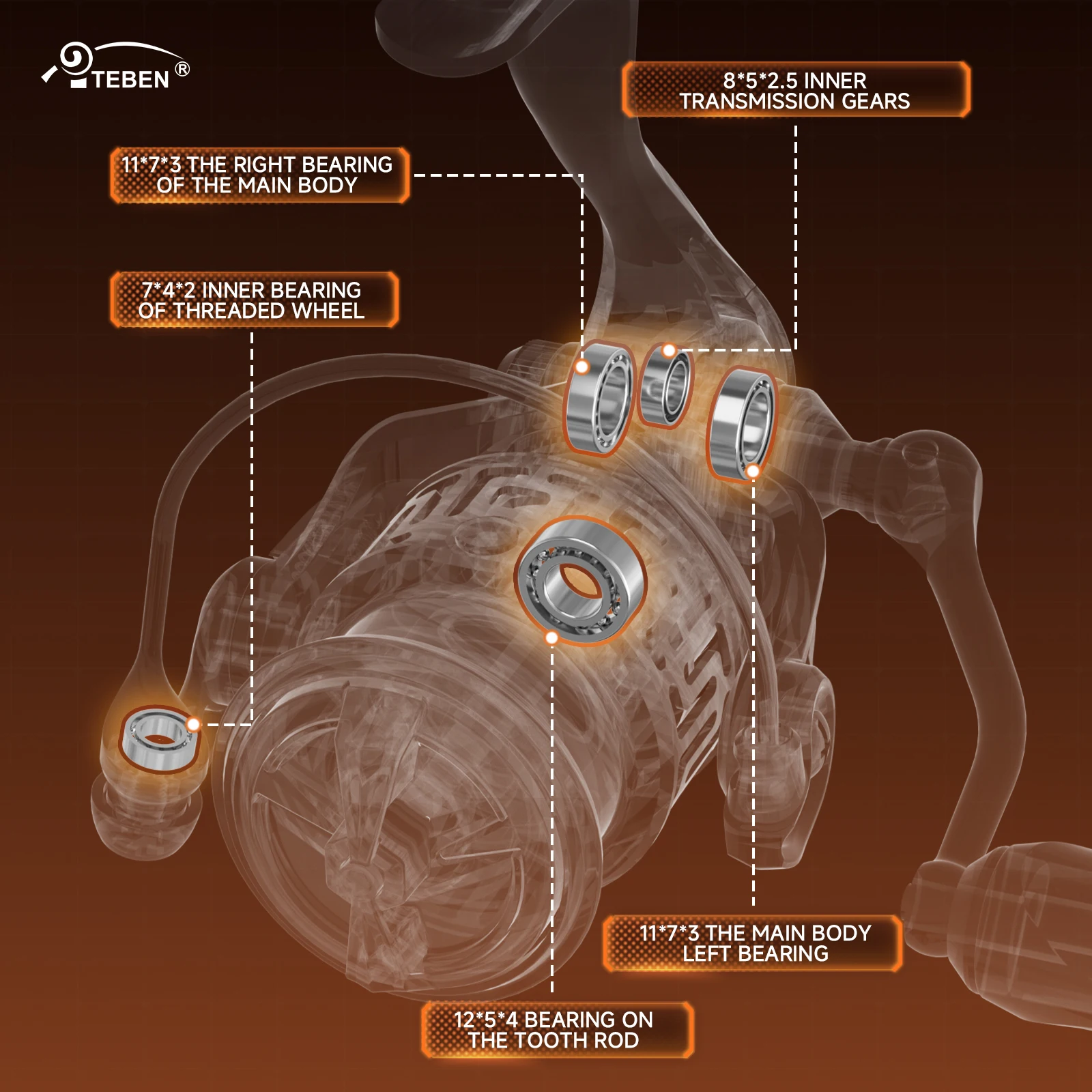 TEBEN カーボンファイバー炎軽量 109 グラム釣りスピニングリール 5 +