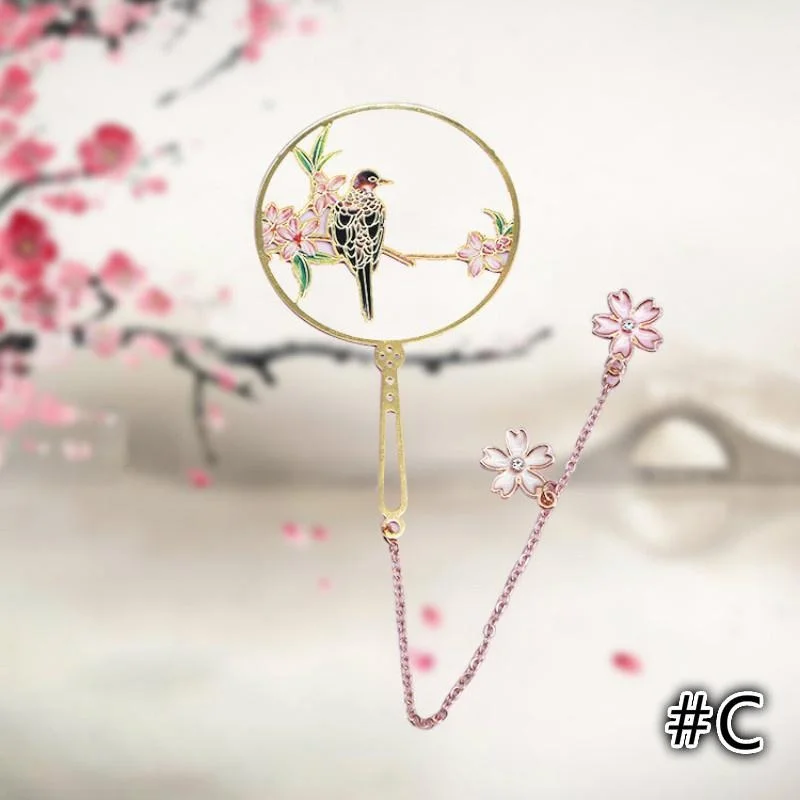 Metal Round Fan Bookmark Chinese Retro Color Drip Oil Tassel Round Fan Bookmark Student Supplies Retro Bookmark Gift