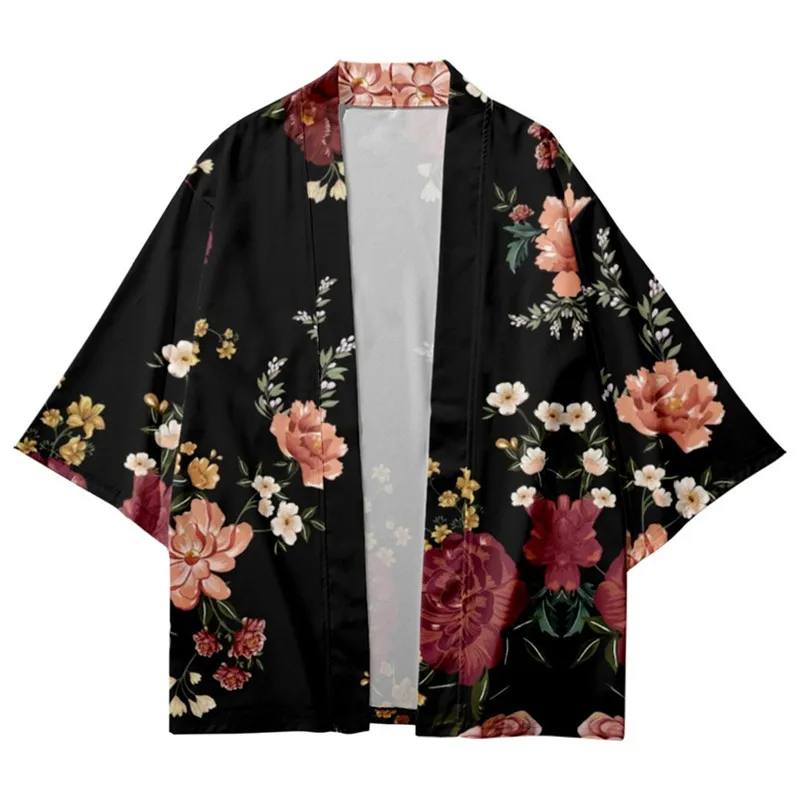 Flower Print Kimono Yukata Men Women Cardigan Loose Blouse Haori Asian Anime Clothes Harajuku Japanese Kimono Shirt