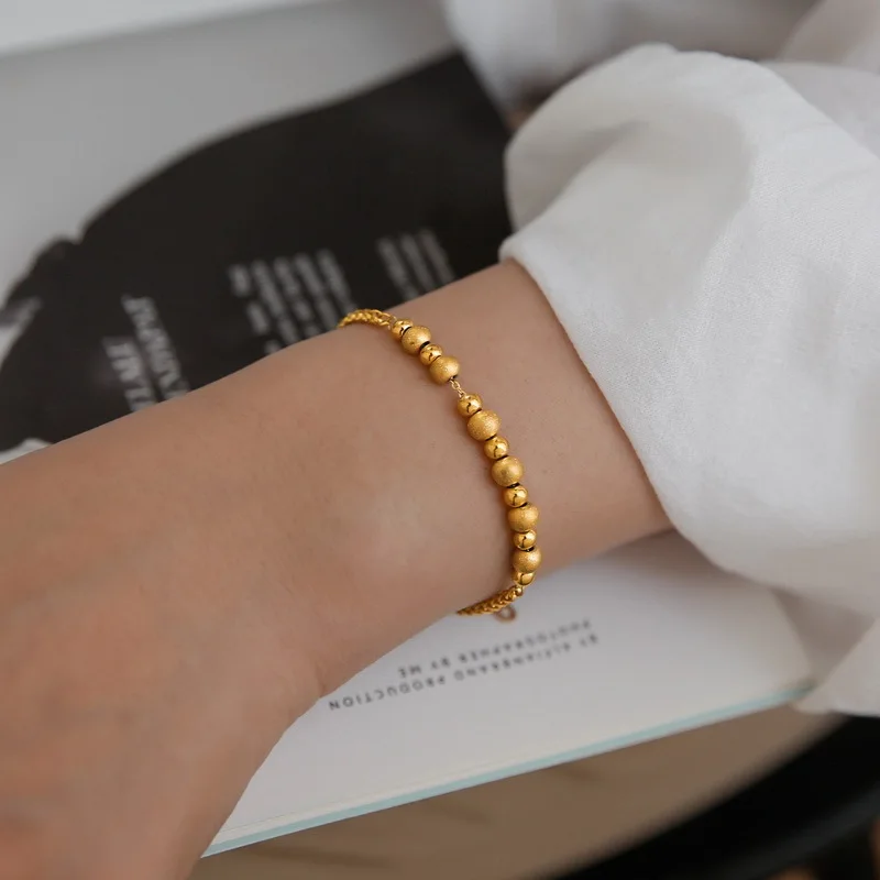 ANENJERY 316L Stainless Steel Simple Beads Chain Bracelet Female Classical Festive Party Jewelry Gift