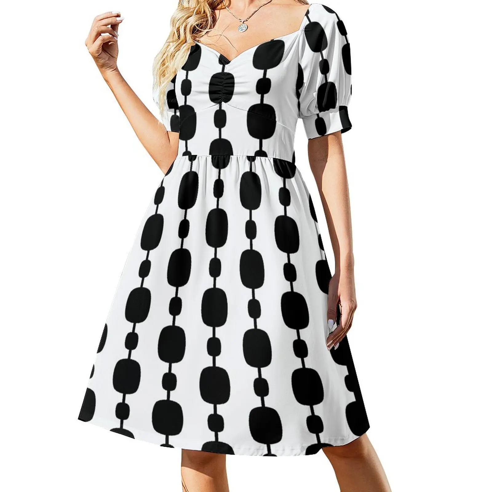 thumbnail image 1 of Vestido de fiesta elegante de manga corta con estampado de contraste de los años 60 para mujer , vestidos de fiesta para mujer, ropa para mujer, vestido femenino, 1 of 7