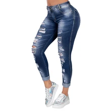 

Women Jeans Skinny Stretchy Pant Streetwear Ladies Ripped Washed Bandage Denim Pencil Trousers Distressed Ankle-Length Pants