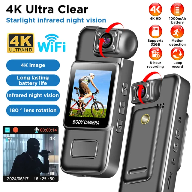 4K WiFi Mini Camera 1080P HD Portable Digital Video Recorder Infrared Night Vision Police BodyCam Sports DV Small Bike Camcorder 1