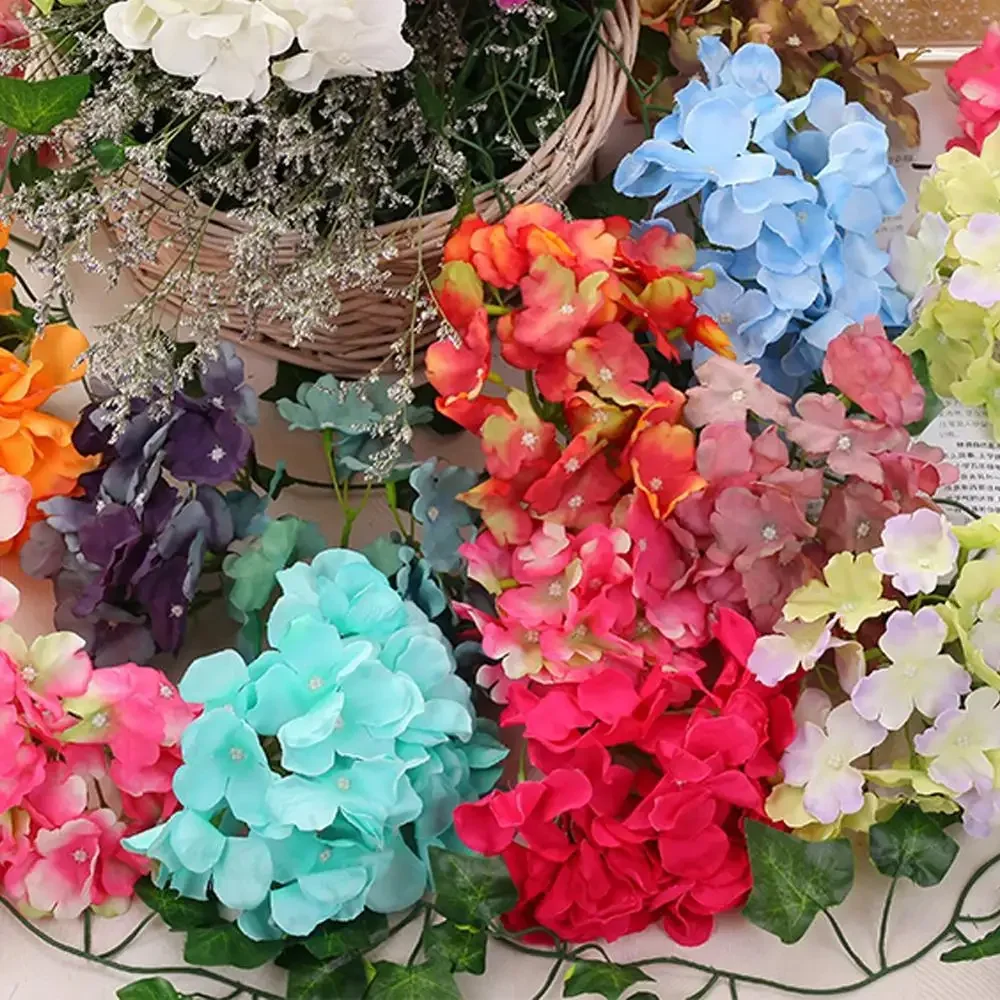 50pcs Artificial Silk Hydrangea Flower Head Wedding Path Decoration Bouquet Filler Home Hotel DIY Flowers Wall Accessories