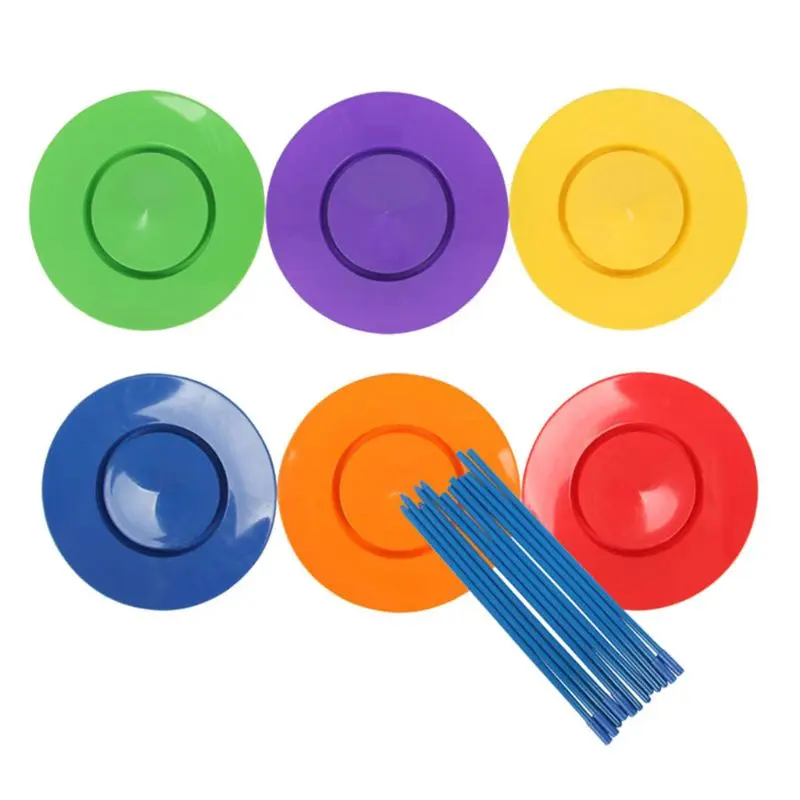 Colorful Juggling Spinning Plates Acrobatic Stage Performance Props Clown Party Supply Playset for Toddler Adult Dropship professional belly dance level hand props round colorful 1 2 4 pcs led poi thrown balls stage performance accessories for party