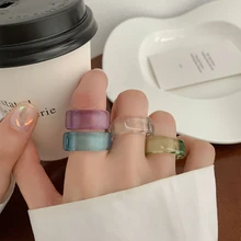 

2022 Fashion Korean Transparent Candy Colorful Acrylic Irregular Geometric Square Resin Ring For Women Party Jewelry Accessories