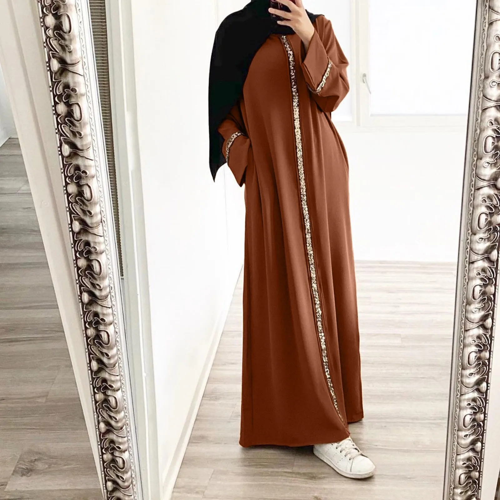 Eid Abaya Dubai Modest Turkey Muslim Long Dress for Women Arabic Sequin Islamic Dresses Evening Party Gown Moroccan Kaftan Robe