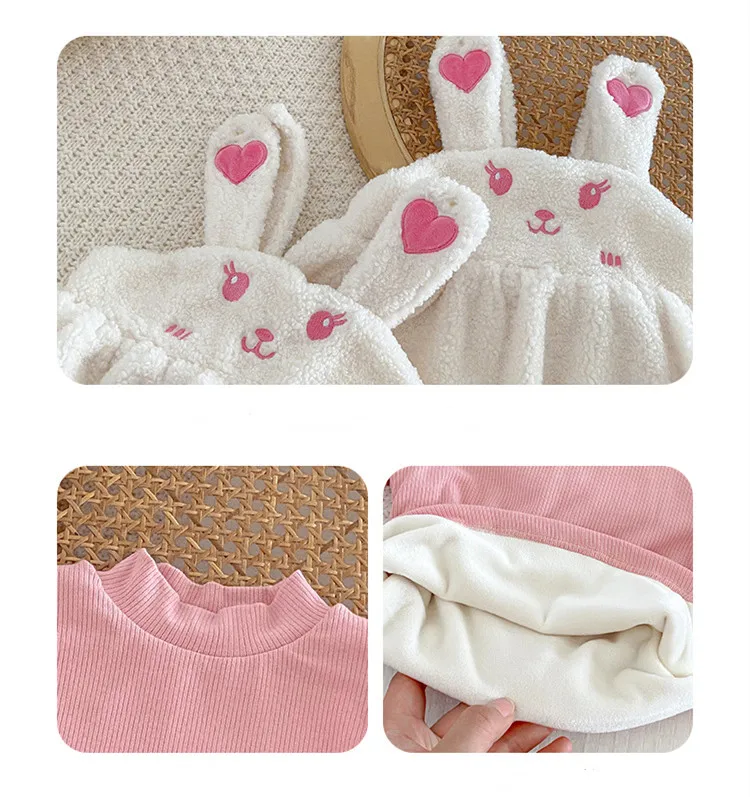 Niedlichen Kaninchen Mädchen Baby Strampler Herbst Winter Süße Prinzessin Kleidung Neugeborene Mädchen Solide Lange Ärmel Top Schwestern Passenden – Detail 2